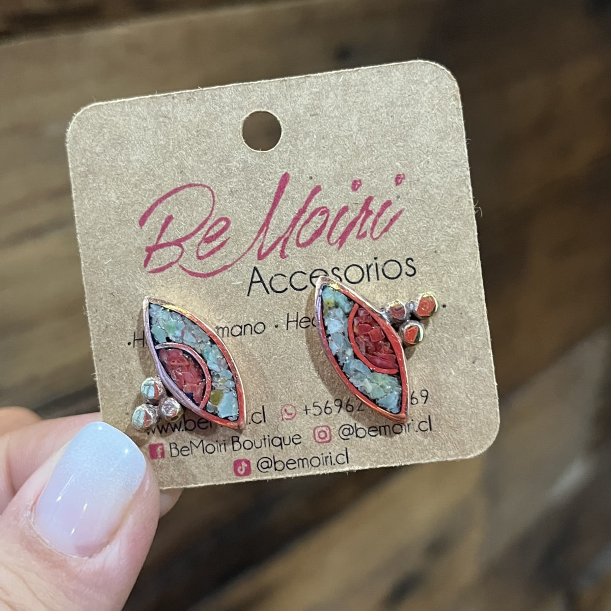 Aros N&F cobre plata bronce hoja mosaico coral crisoprasa2