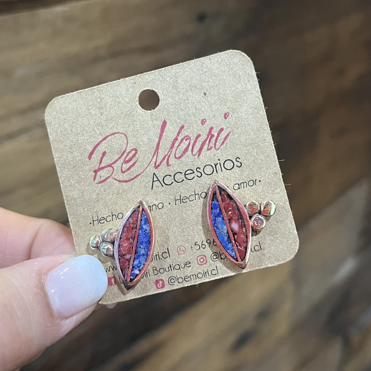 Aros N&F cobre plata bronce hoja mosaico lapislazuli coral2