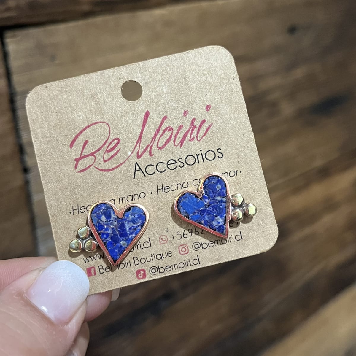 Aros N&F cobre plata bronce corazon mosaico lapislazuli1