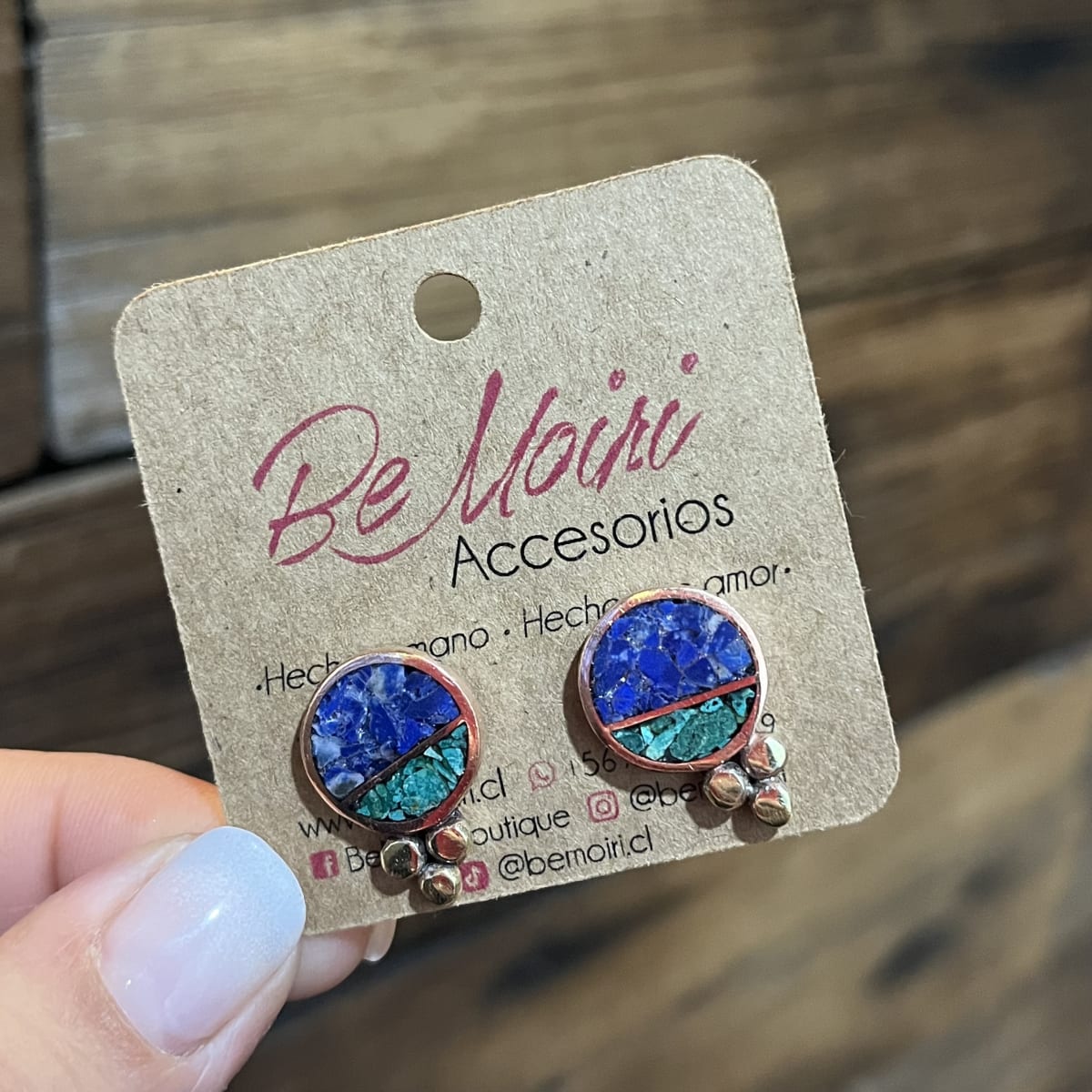 Aros N&F cobre plata bronce circulo mosaico lapislazuli crisocola1