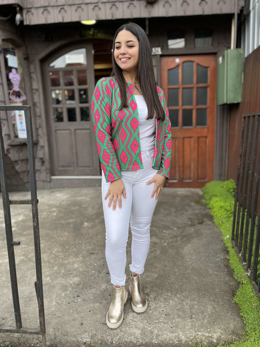 Blazer Marianela sofia verde rombos fucsia3