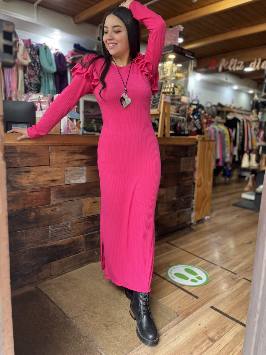 Maxidress Yaritza canuton fucsia vuelo en mangas1