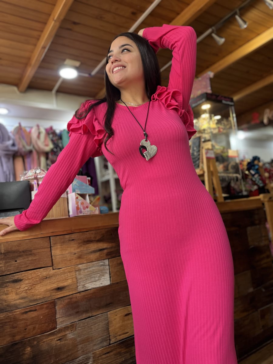 Maxidress Yaritza canuton fucsia vuelo en mangas2