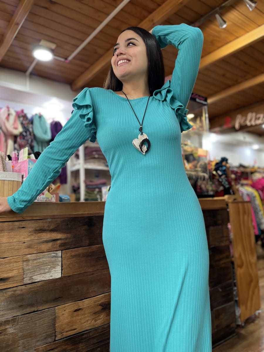 Maxidress Yaritza canuton turquesa vuelo en mangas2