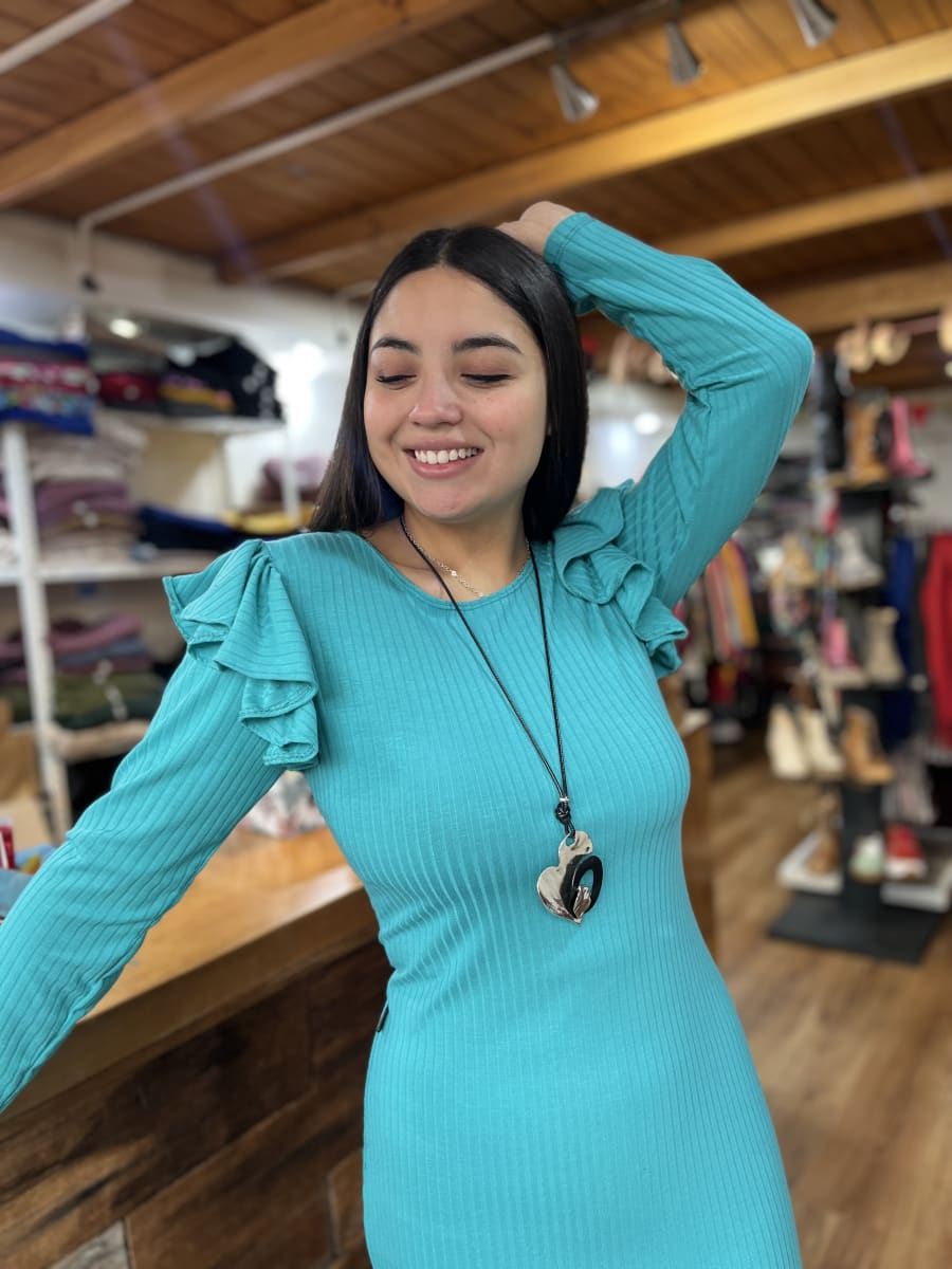 Maxidress Yaritza canuton turquesa vuelo en mangas3