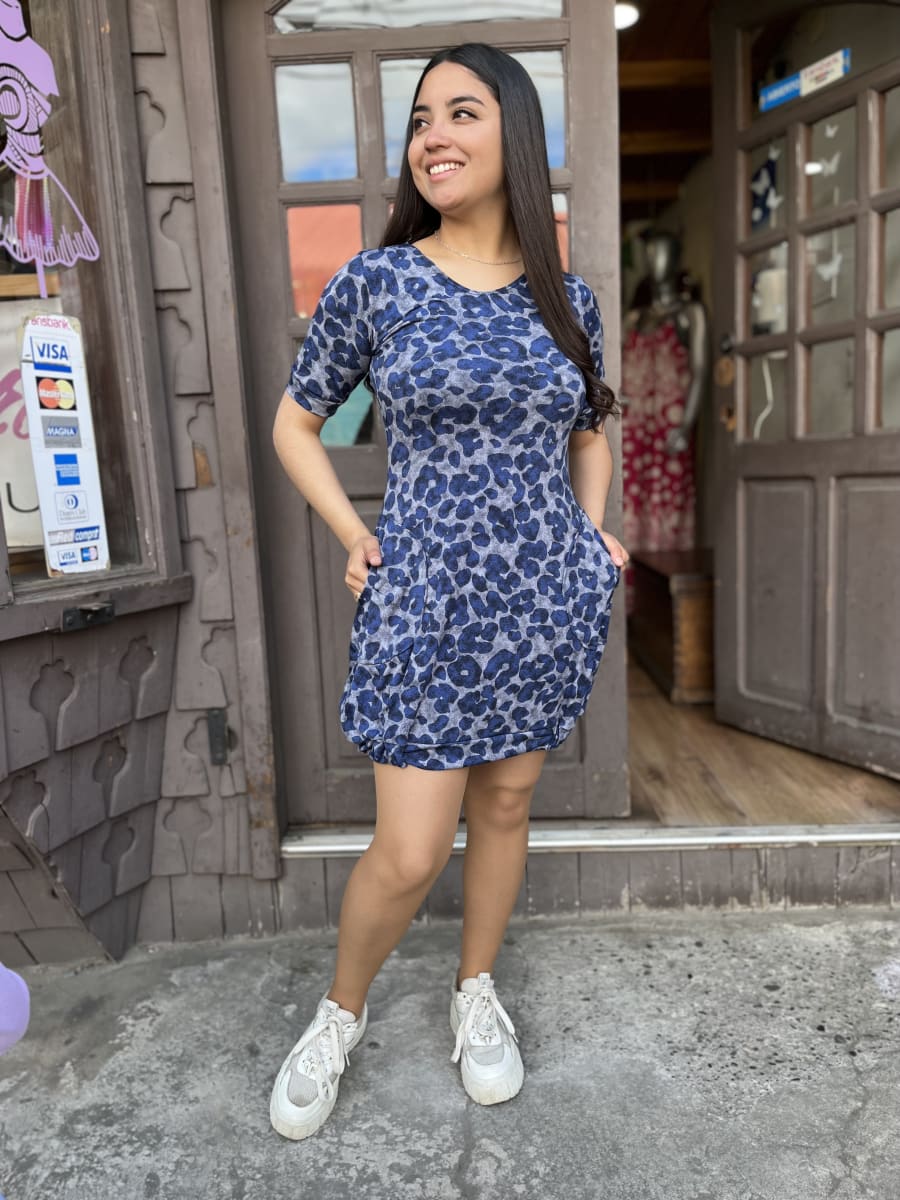 Vestido Globo lycra animal print azulino1