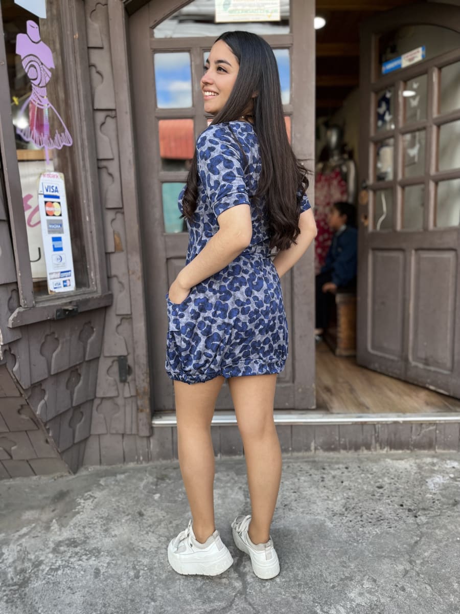 Vestido Globo lycra animal print azulino2