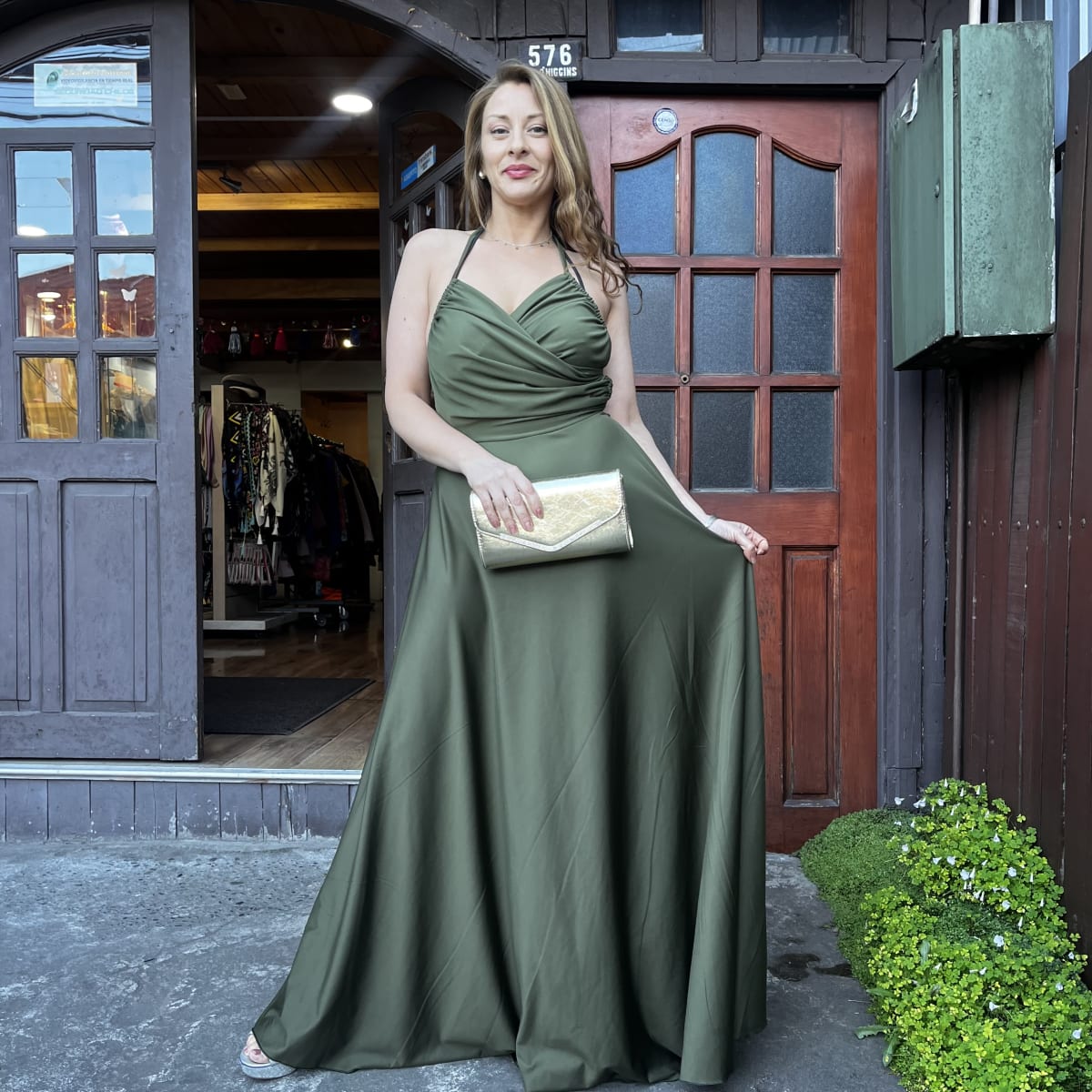 Vestido fiesta Cris verde musgo1
