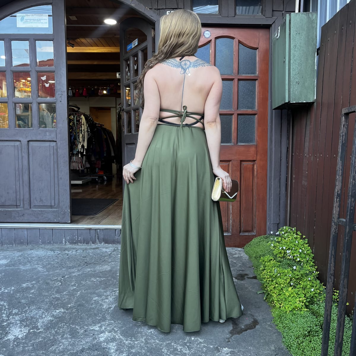 Vestido fiesta Cris verde musgo3