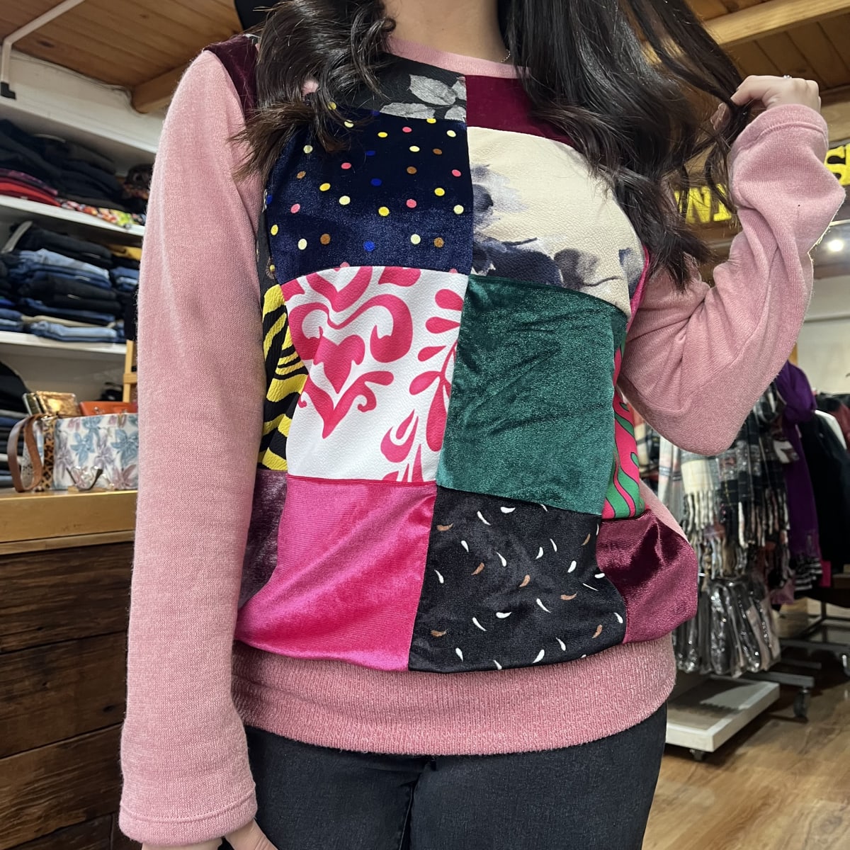 Poleron patchwork lanilla palo rosa2