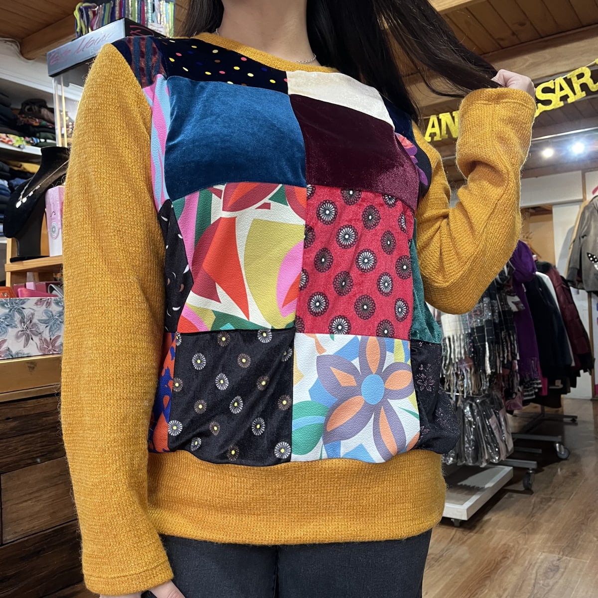 Poleron patchwork lanilla mostaza claro2