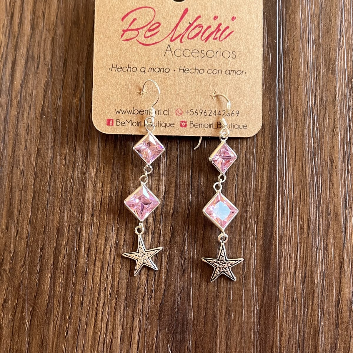 Aros Plata 925 colgantes rosa de francia y estrella2