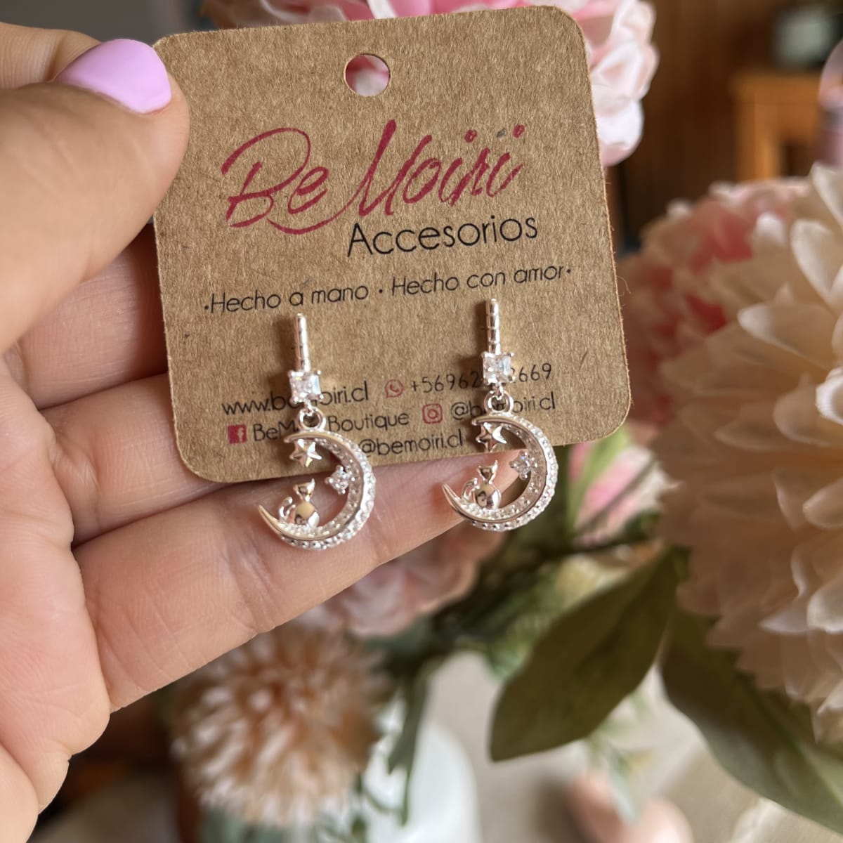 Aros Plata 925 colgante pasador gatito en la luna microcircones1