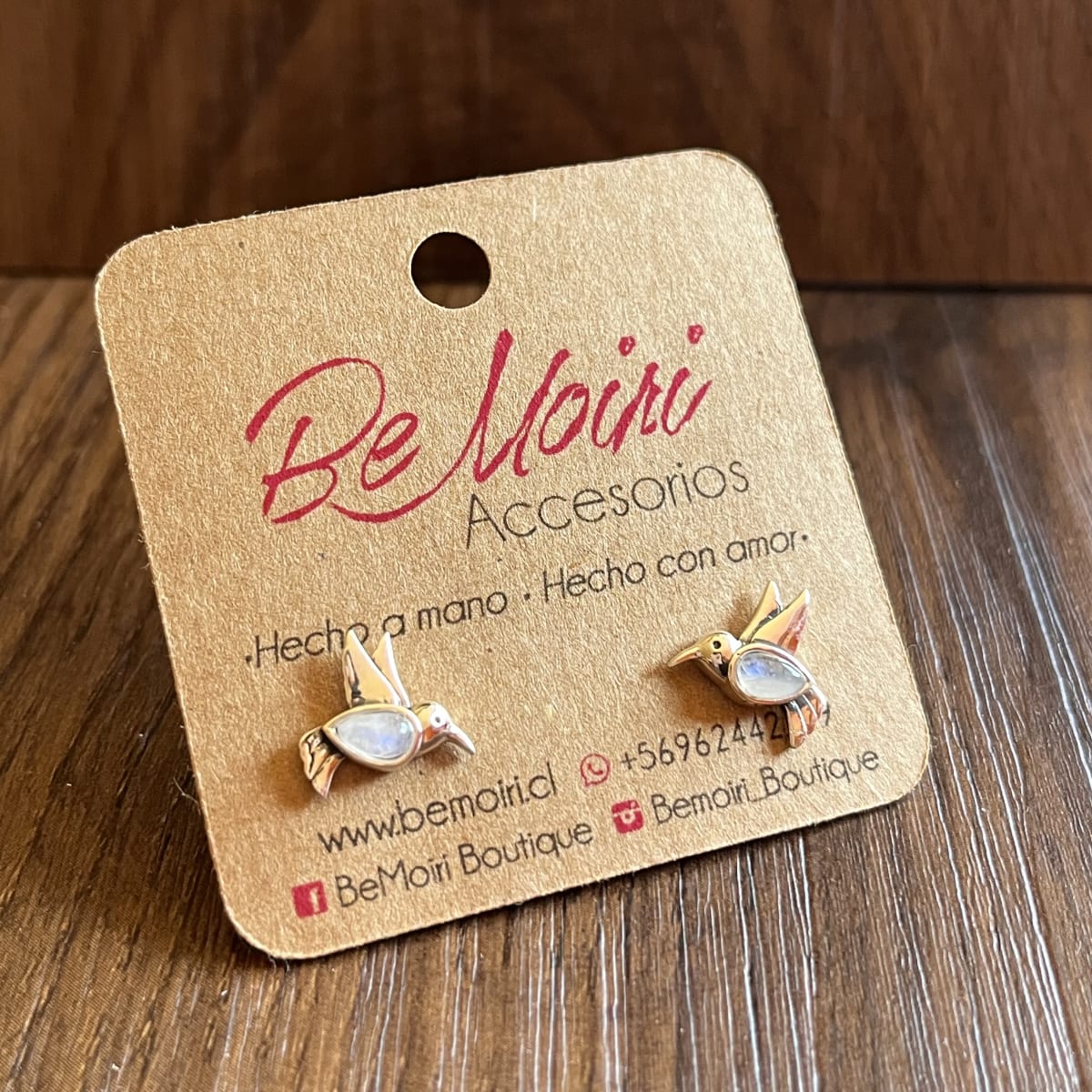 Aros Plata 925 pegados colibri piedra luna2