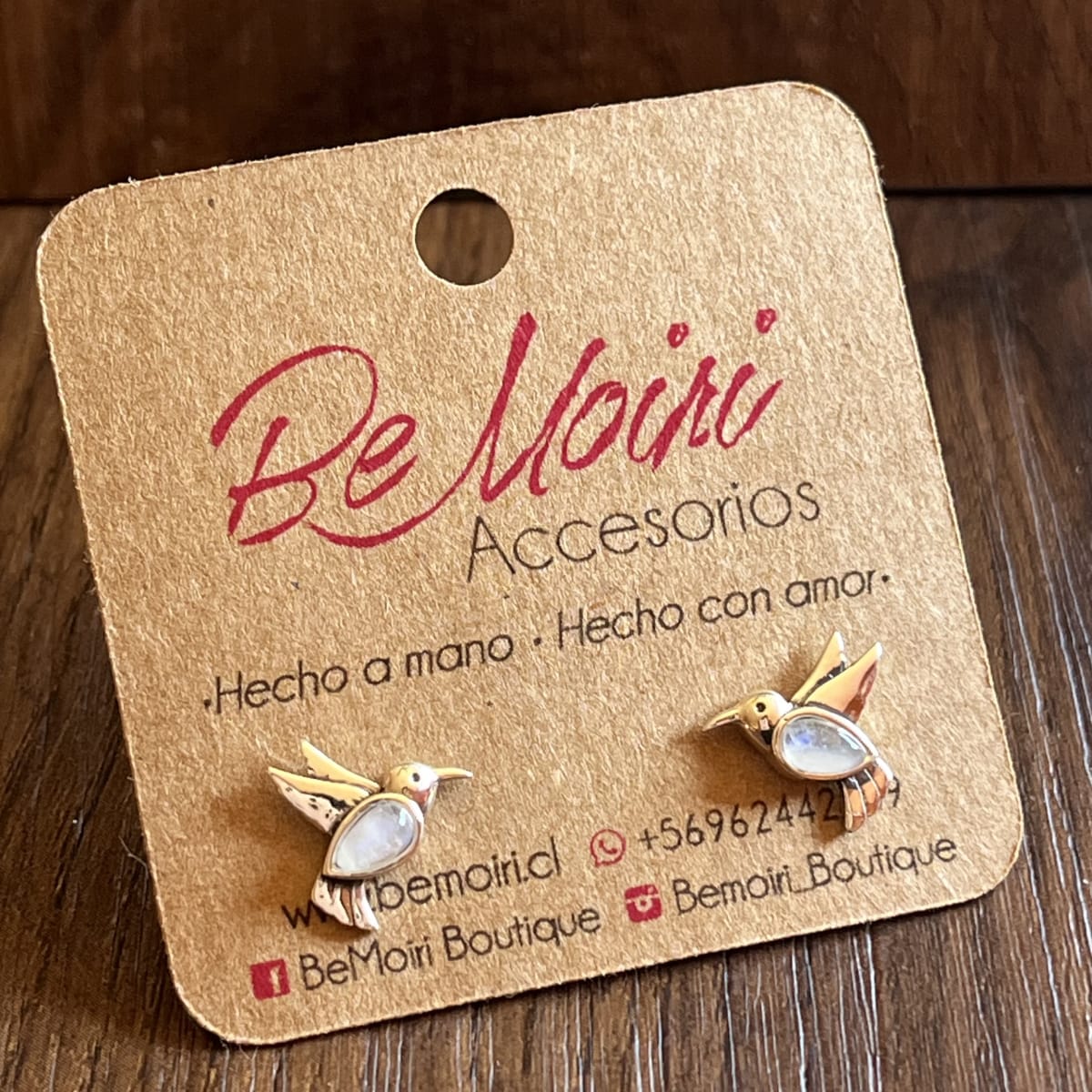 Aros Plata 925 pegados colibri piedra luna1