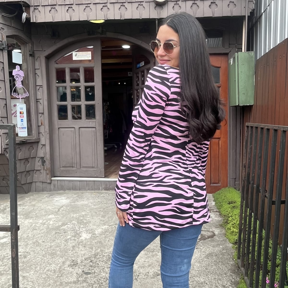 Polera campana lycra cebra rosado2