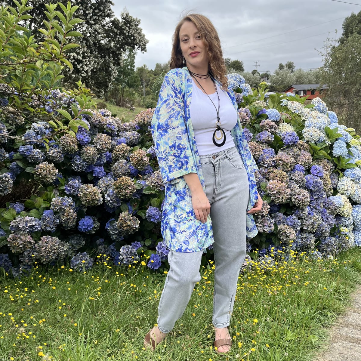 Kimono India seda con lazo y bolsillos azul verde agua3