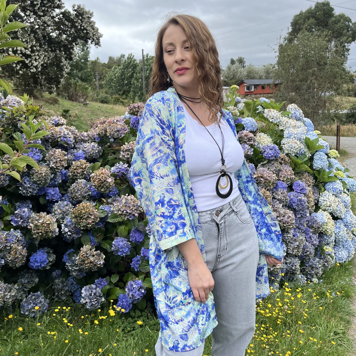 Kimono India seda con lazo y bolsillos azul verde agua1