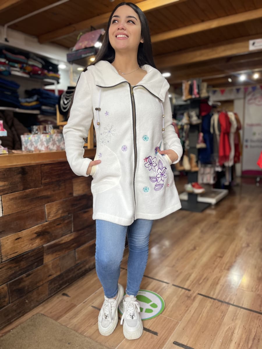 Abrigo Polar antipilling blanco invierno bordado1