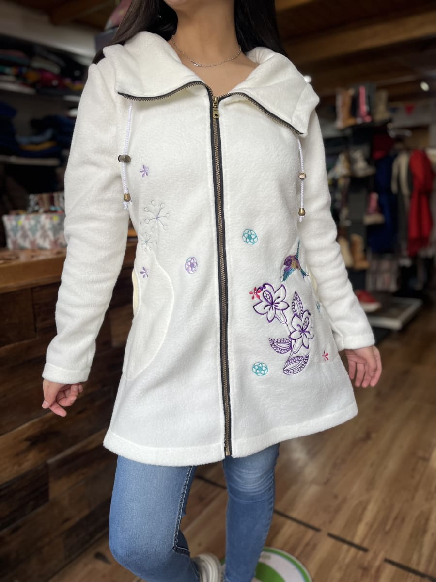 Abrigo Polar antipilling blanco invierno bordado2