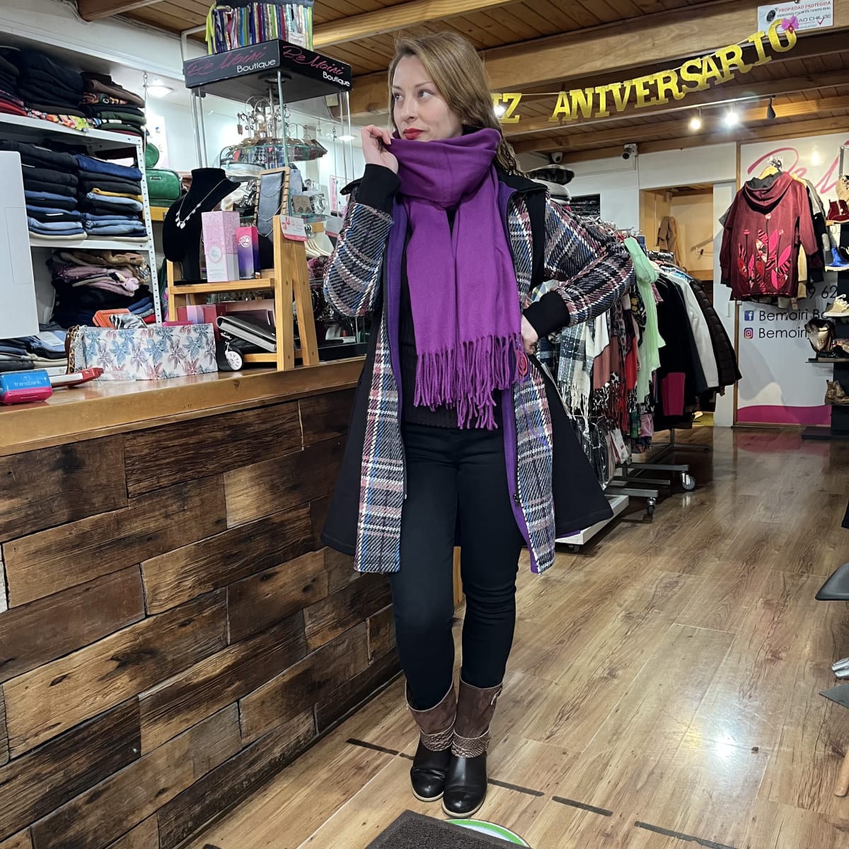 Abrigo Kisu make escoces magenta forrado micropolar1
