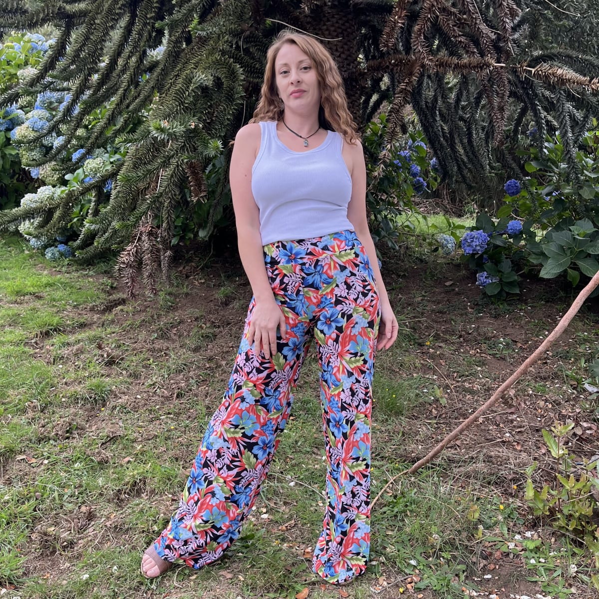 Palazzo lycra floral hojas naranjas1