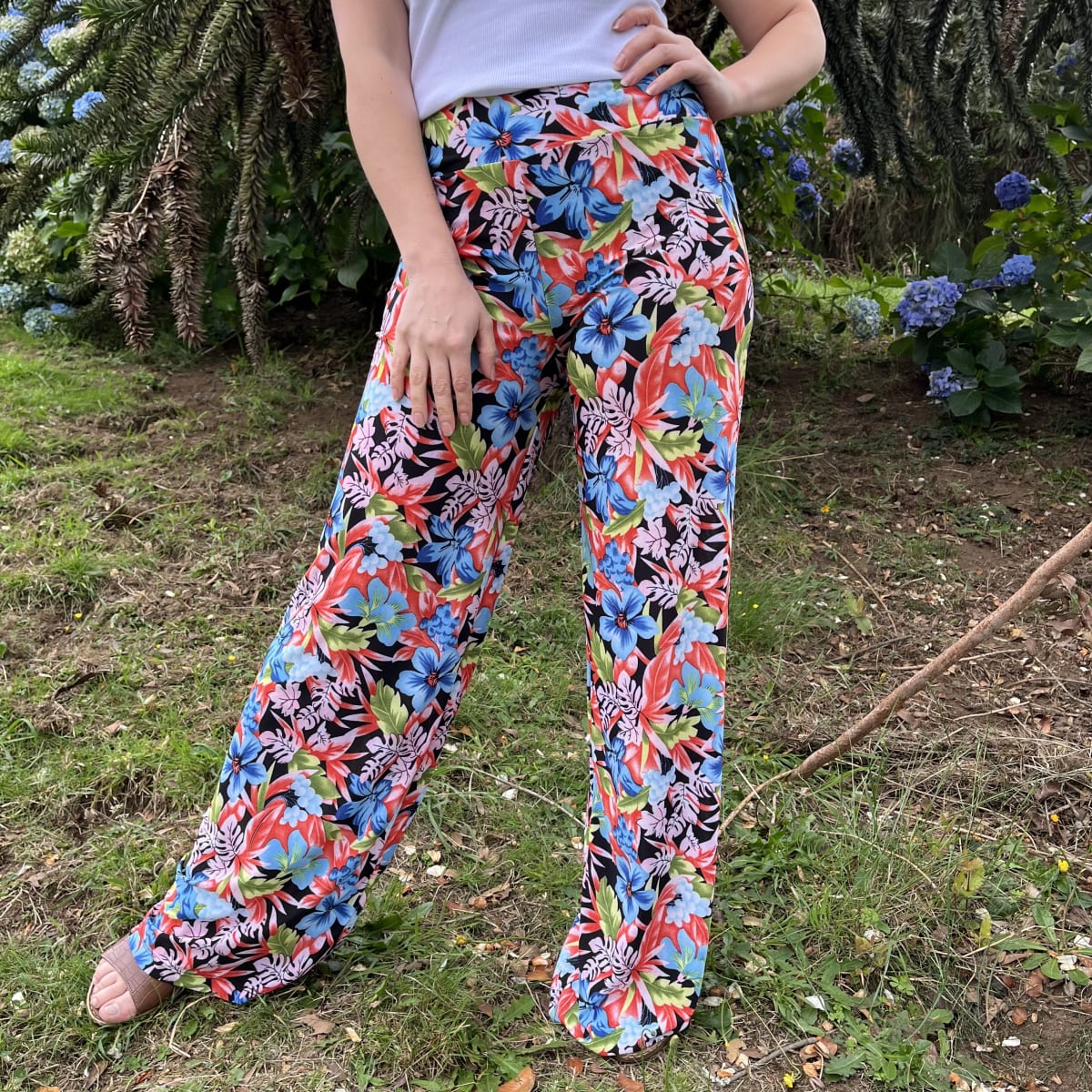 Palazzo lycra floral hojas naranjas2