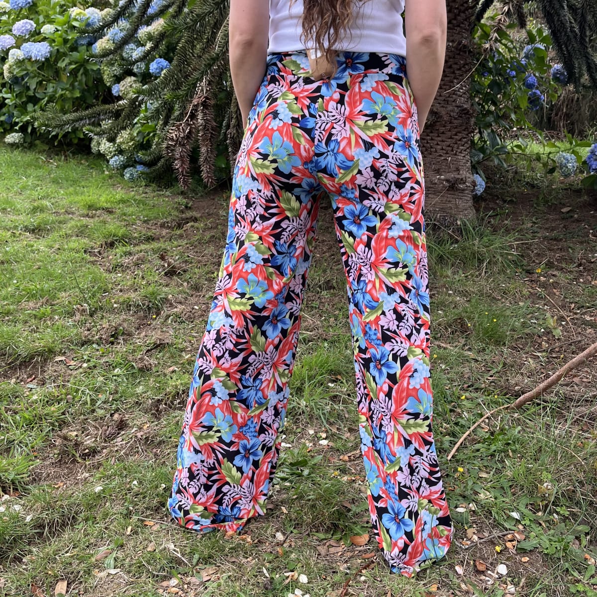 Palazzo lycra floral hojas naranjas3