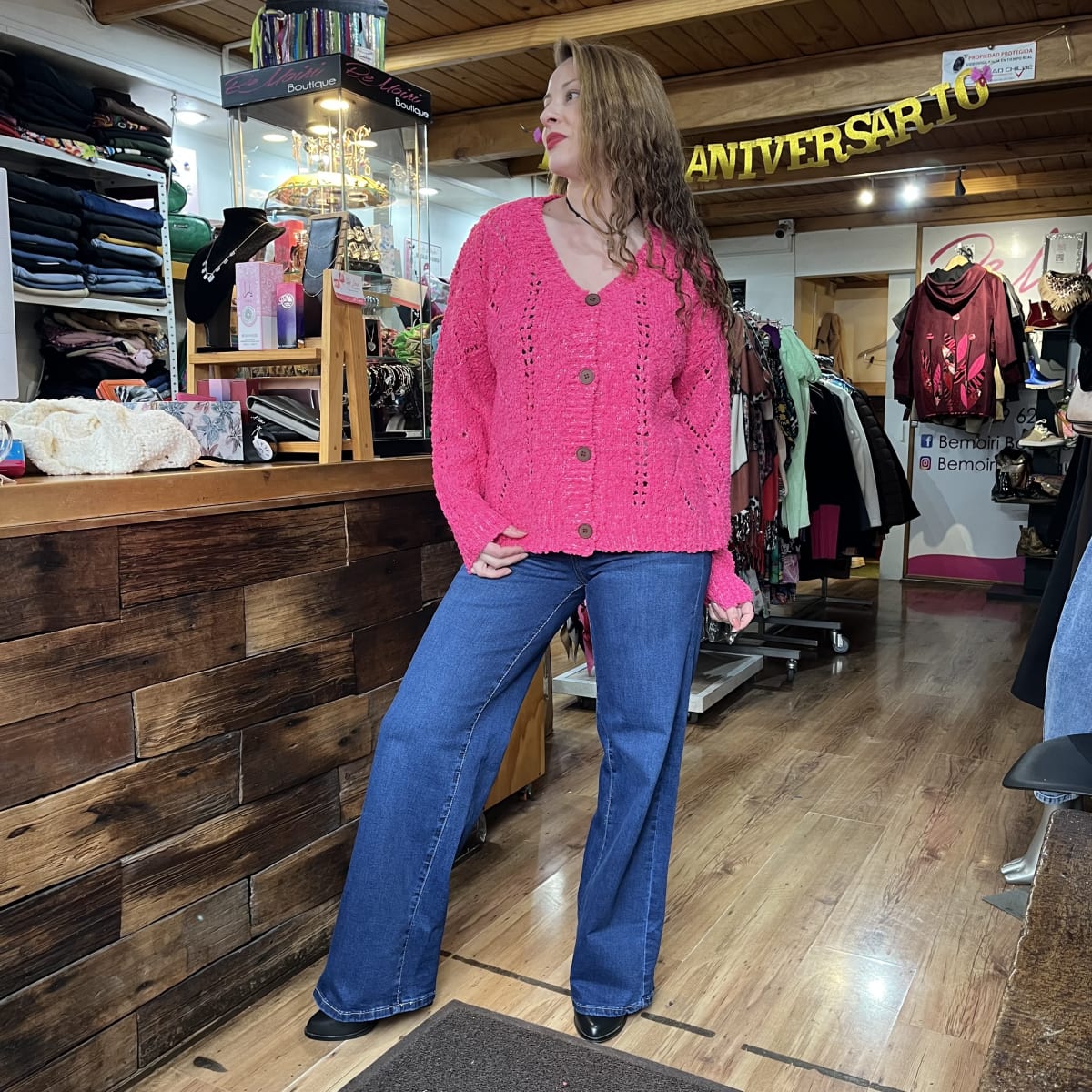 Cardigan botones fucsia bouclé texturas4