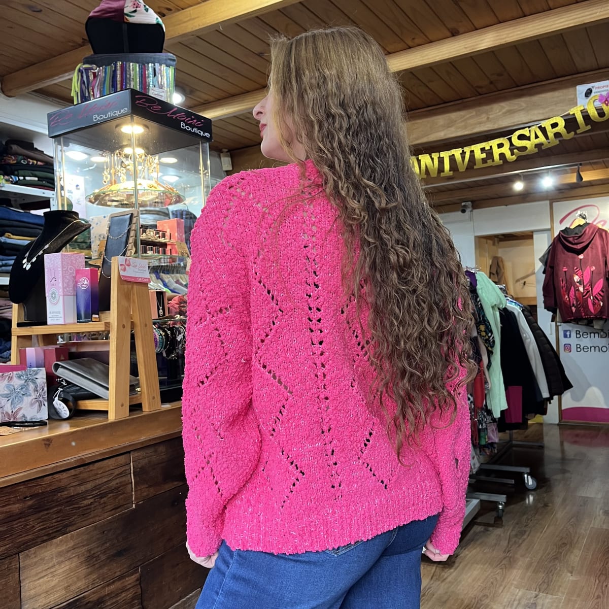 Cardigan botones fucsia bouclé texturas3