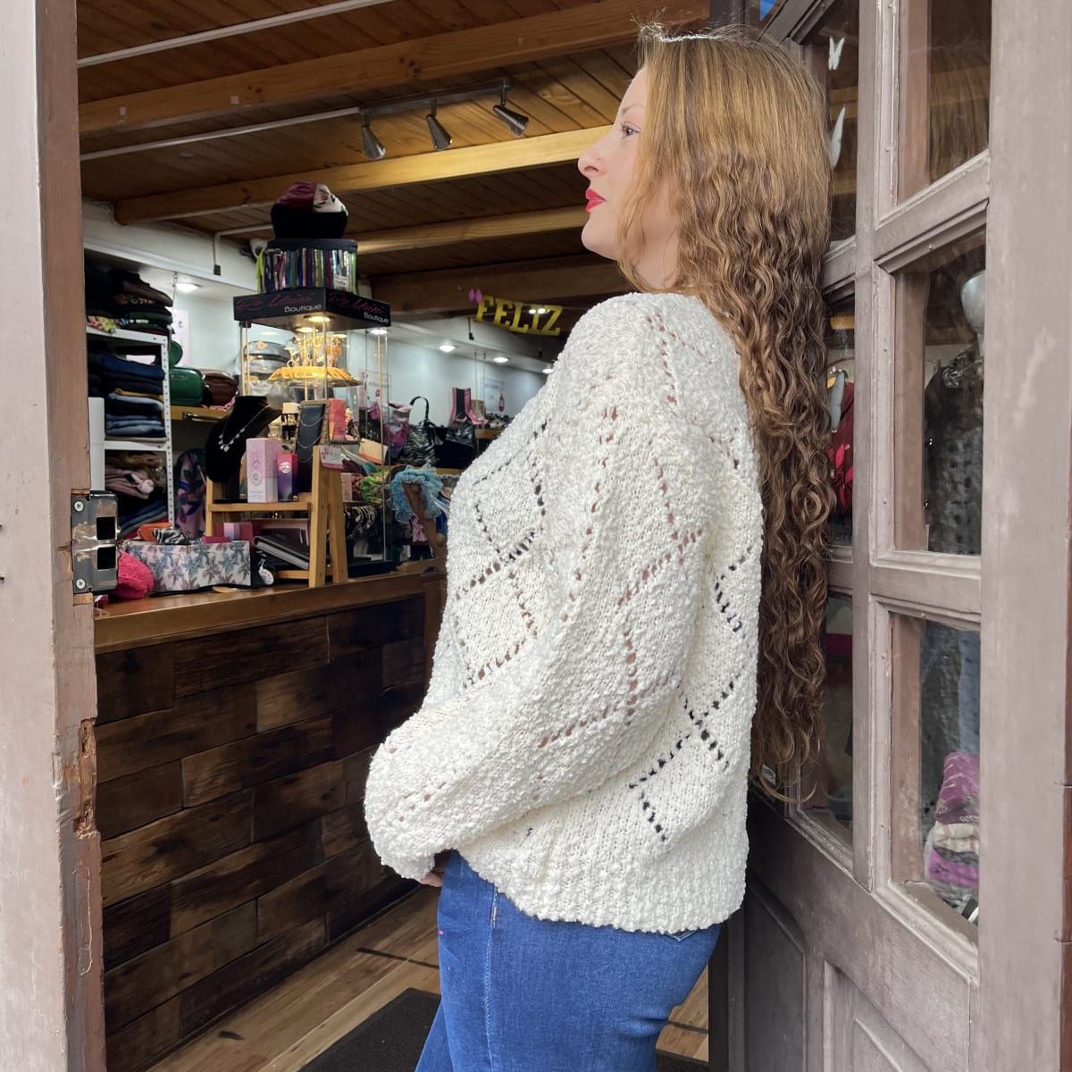 Cardigan botones crudo bouclé texturas4