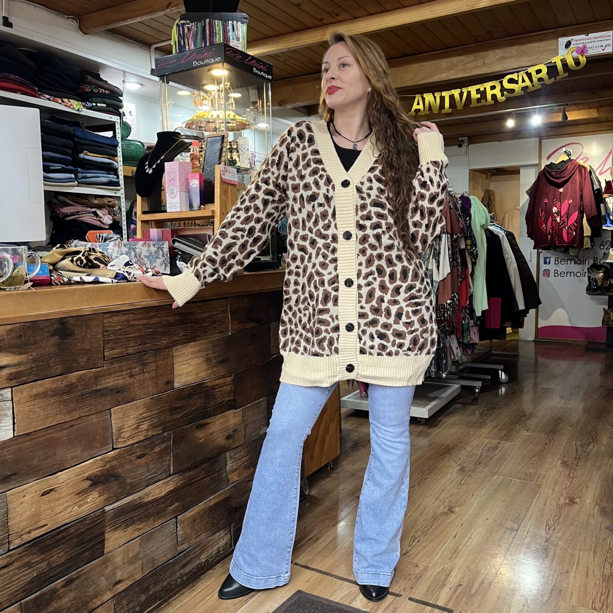 Cardigan botones lana animal print leopardo1