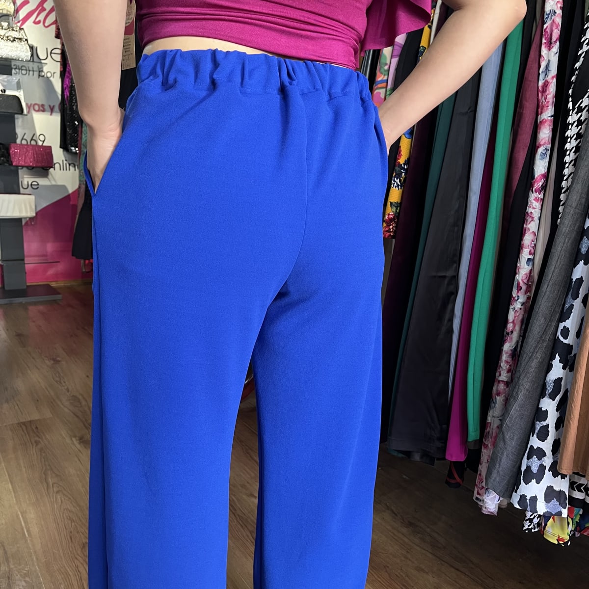 Pantalon palazzo Lilian azul rey con bolsillos3