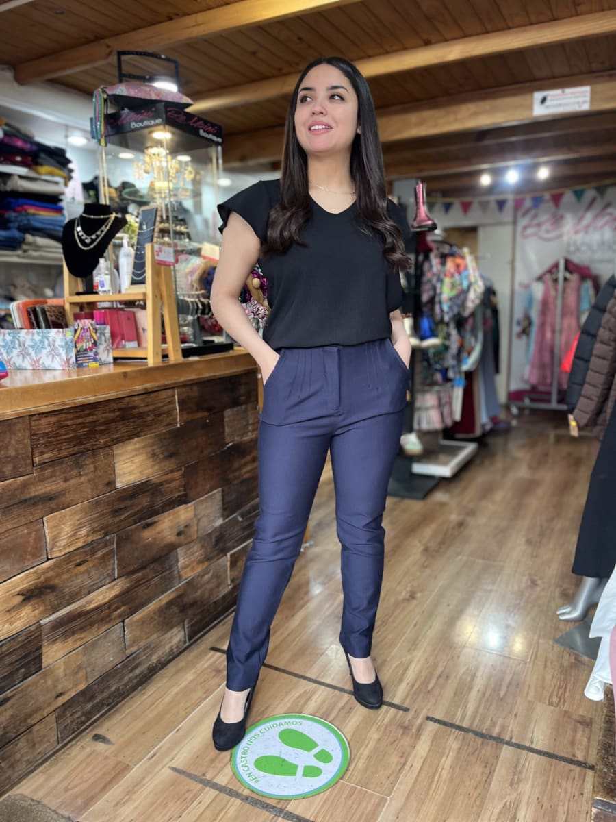 Pantalon con pinzas pitillo algodón azul marino2