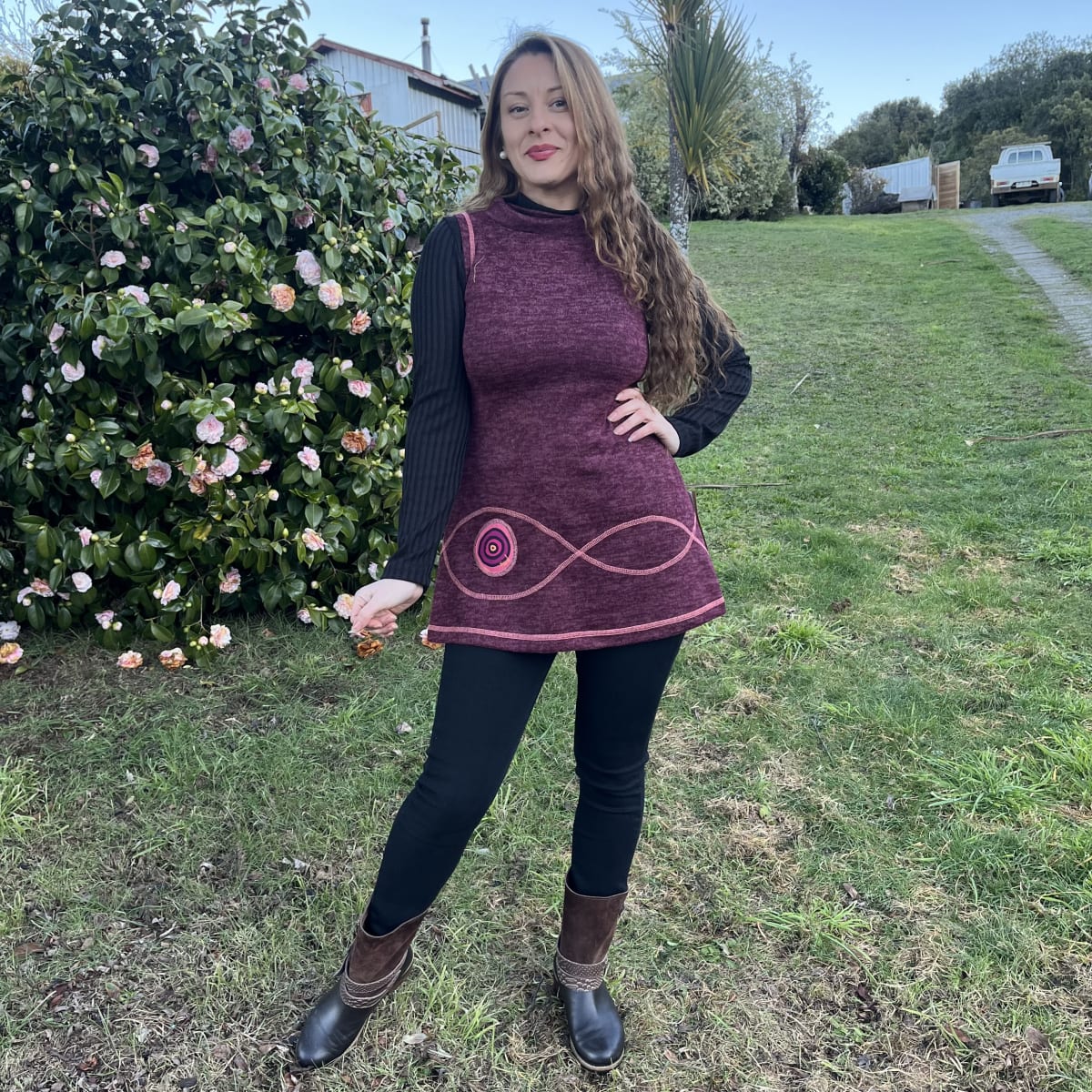 Minivestido Aylen burdeo jaspeado rojo sin mangas1