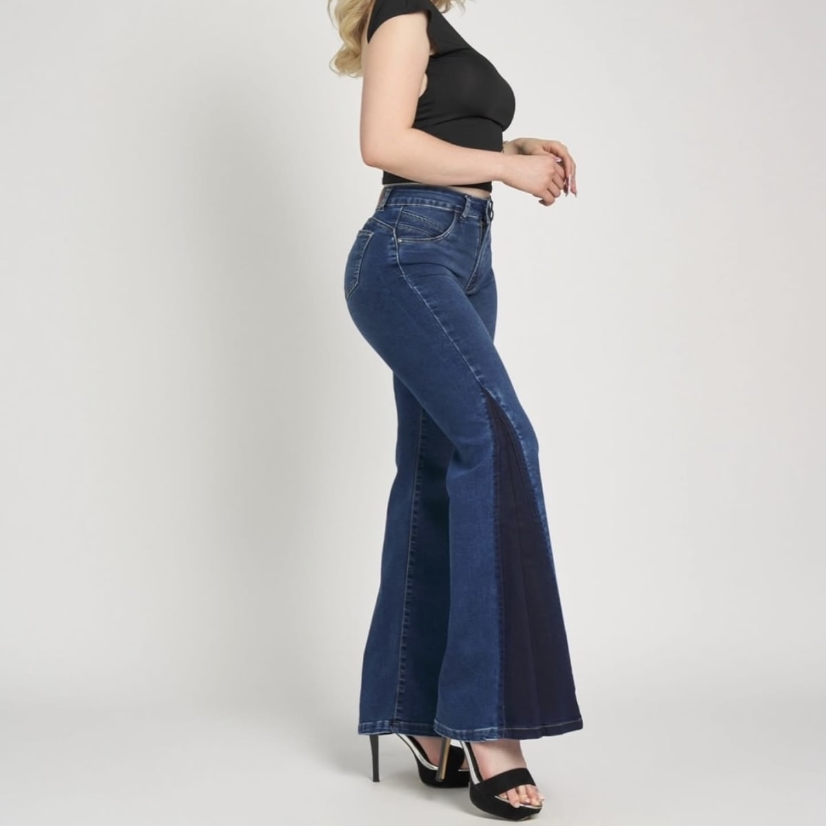 Jeans Love Me flare azul bicolor1