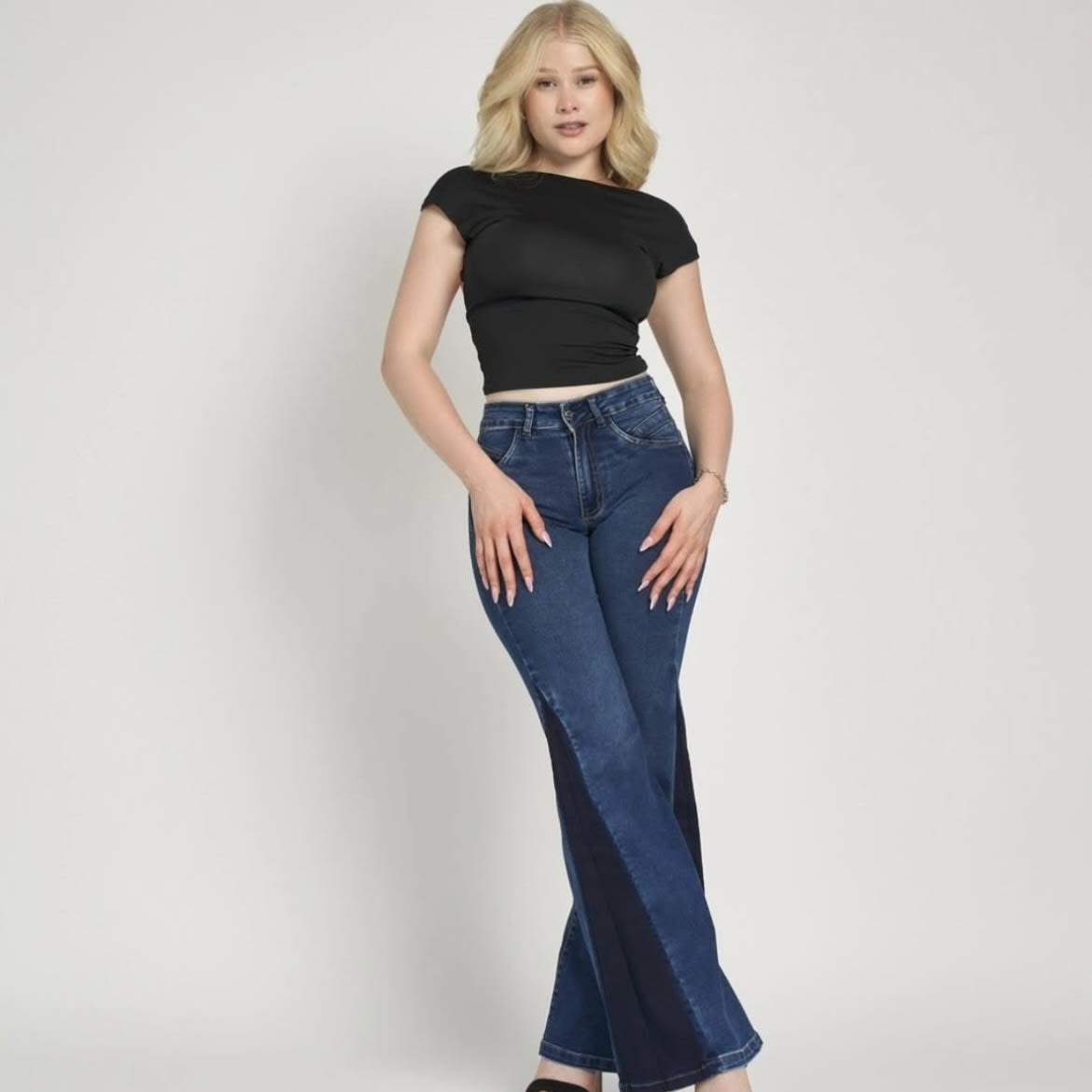 Jeans Love Me flare azul bicolor3