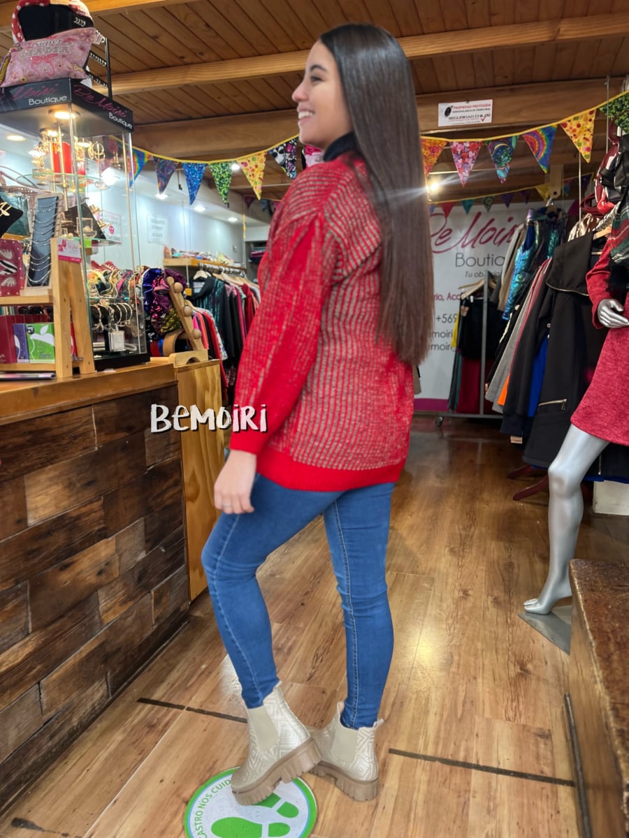 Cardigan lana fina listado negro y rojo4