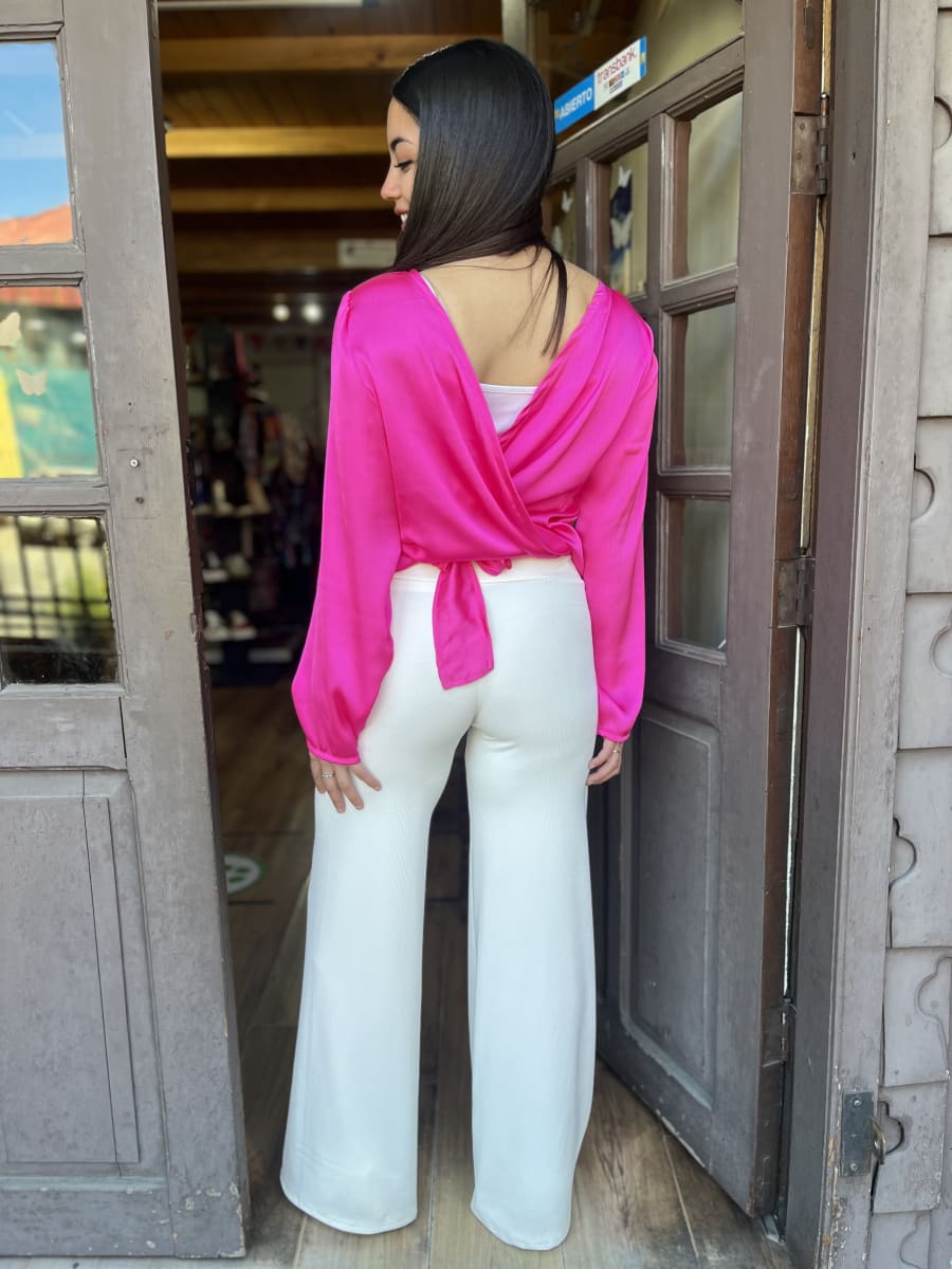Blusa Pamela envolvente multiforma fucsia gasa bambula2