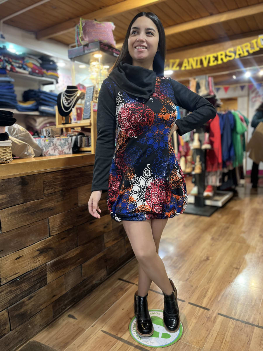 Vestido globo lanilla mandalas cuello pañuelo1