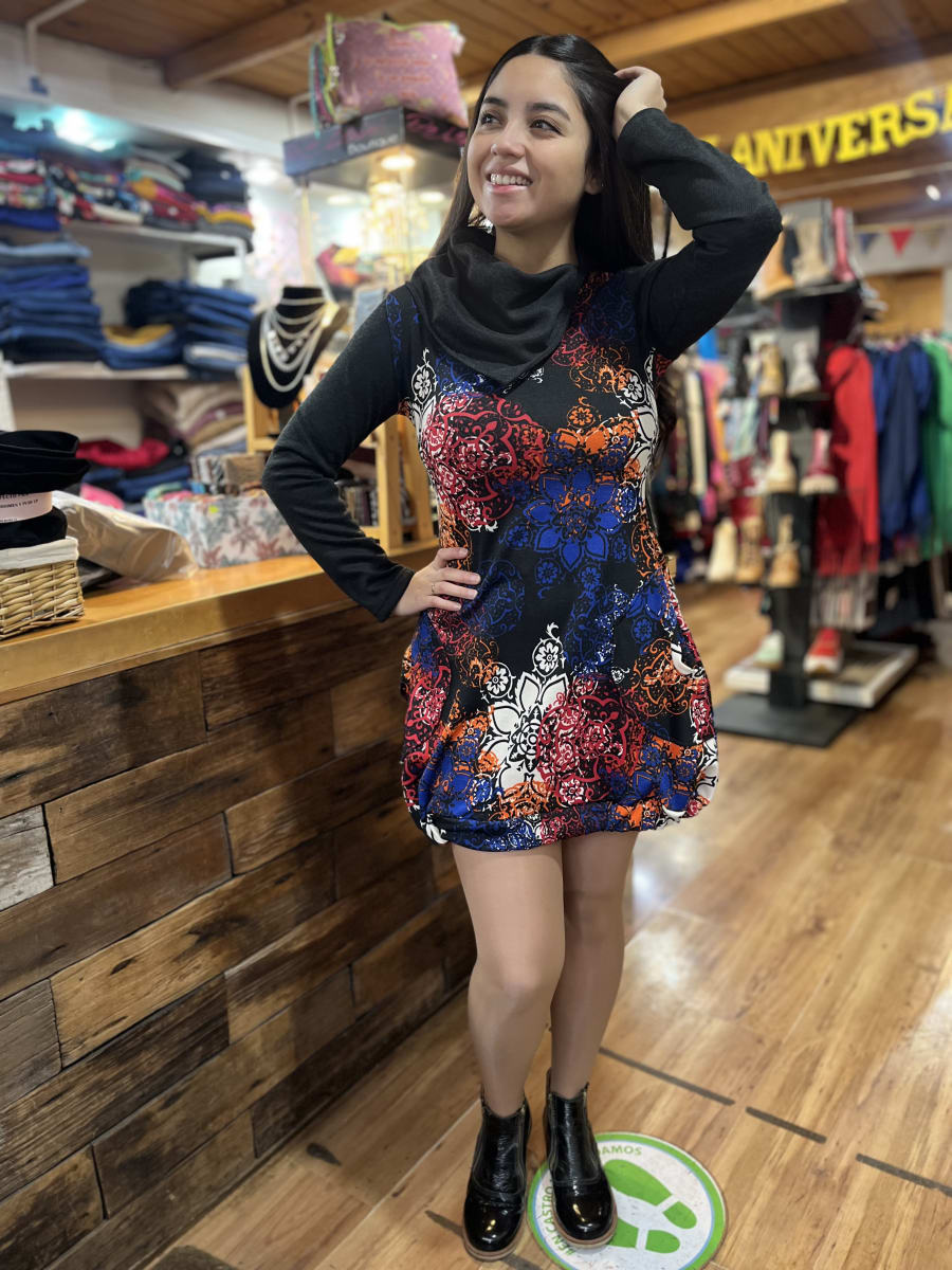 Vestido globo lanilla mandalas cuello pañuelo3