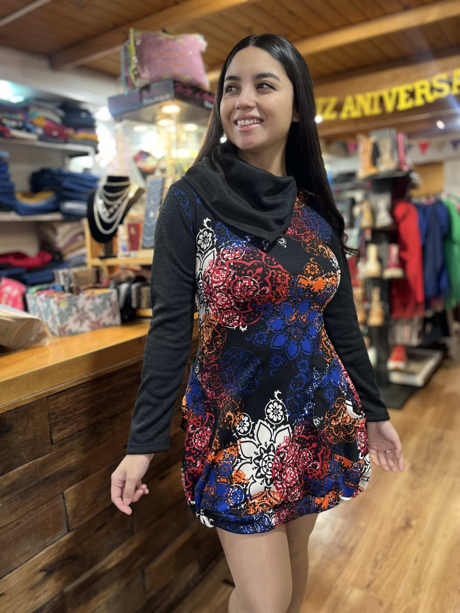 Vestido globo lanilla mandalas cuello pañuelo2