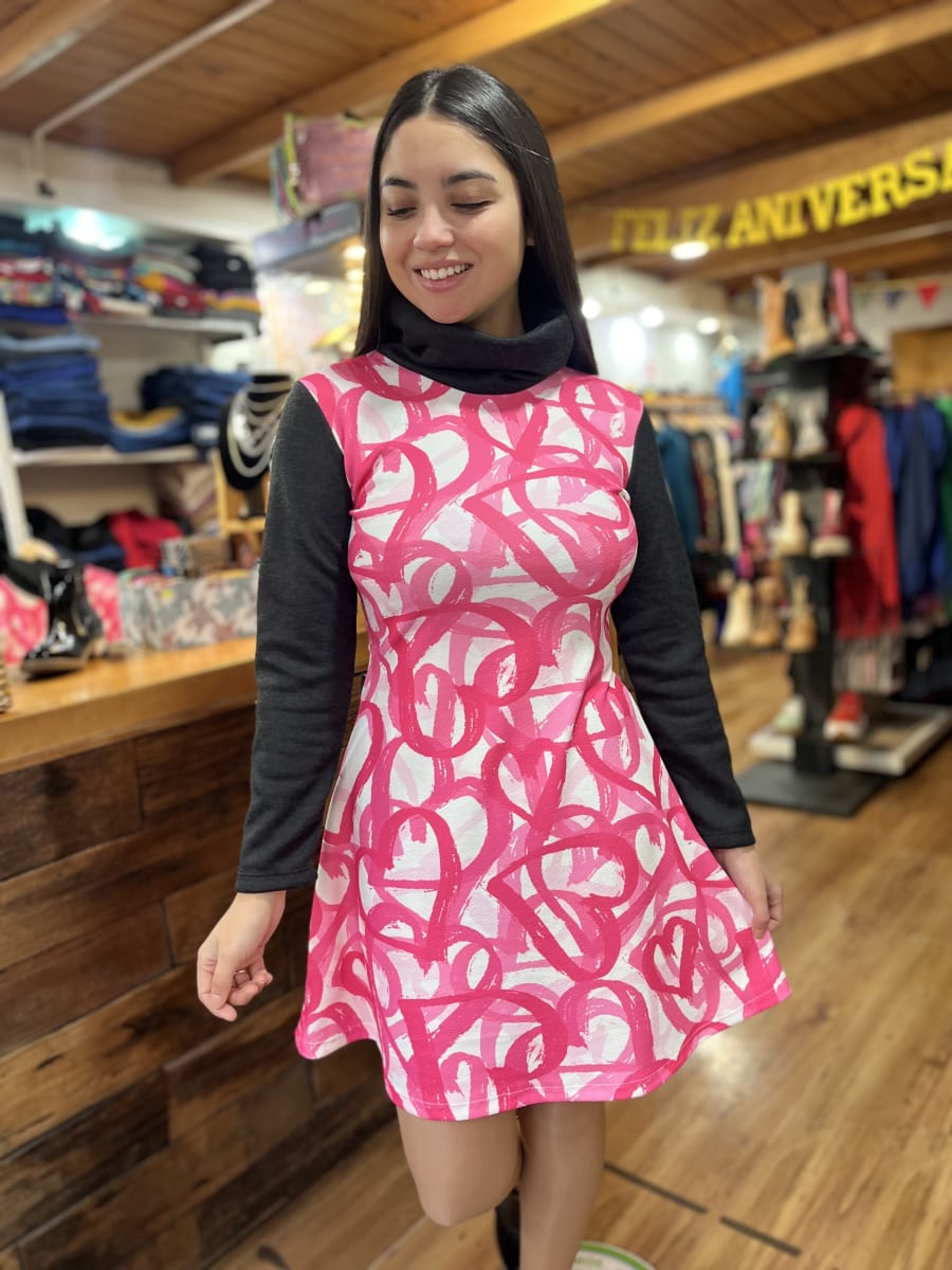 Vestido Fernanda tela sofia corazones con cuello2