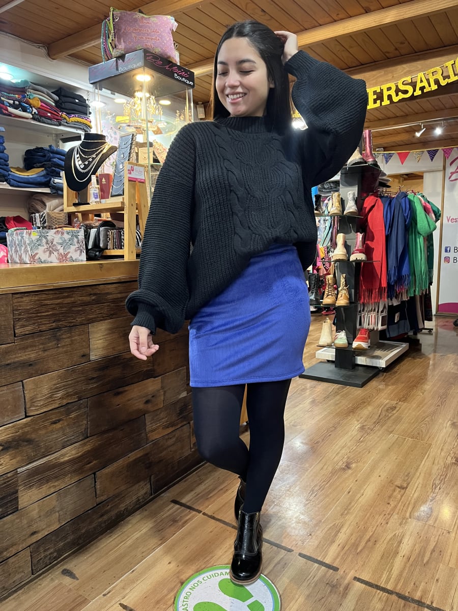 Mini falda Lizette cotelé forrado azul rey pretina alta2