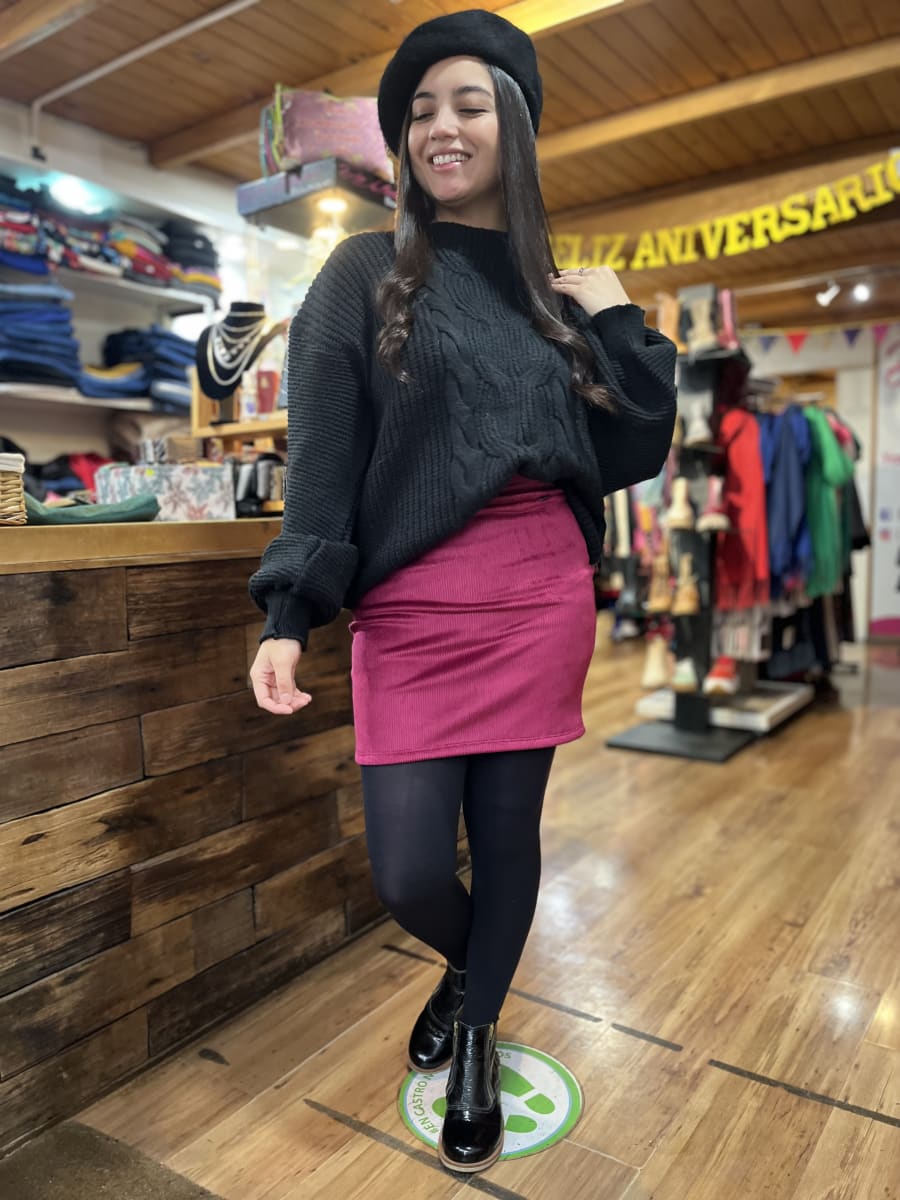 Mini falda Lizette cotelé forrado magenta pretina alta1