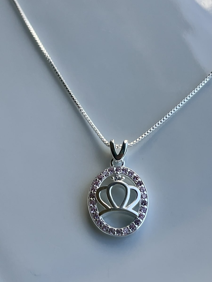 Collar plata 925 ovalo tiara microcircones rosado3