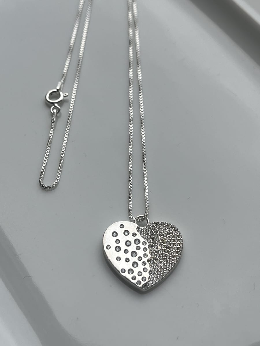 Collar plata 925 placa corazon microcircones blanco1