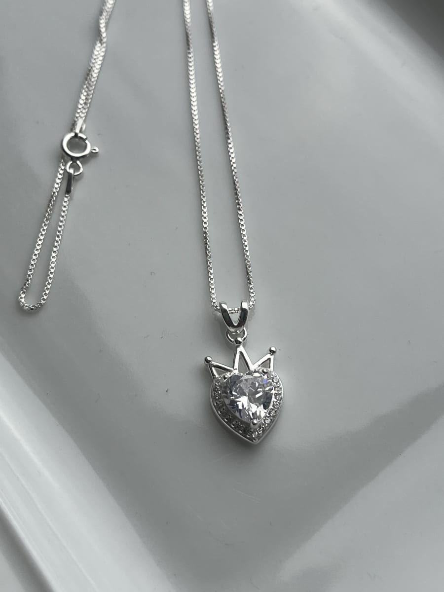 Collar plata 925 corazon tiara circon blanco3