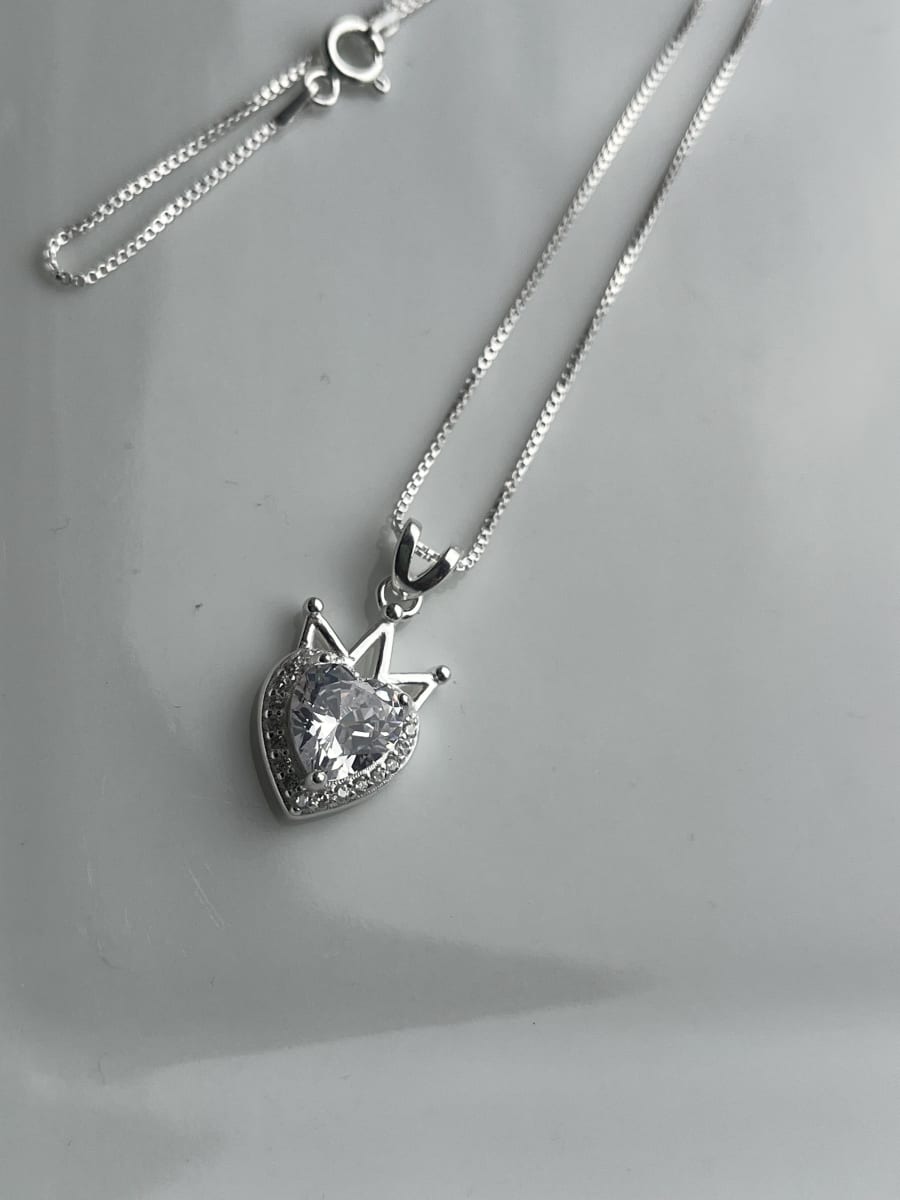Collar plata 925 corazon tiara circon blanco2