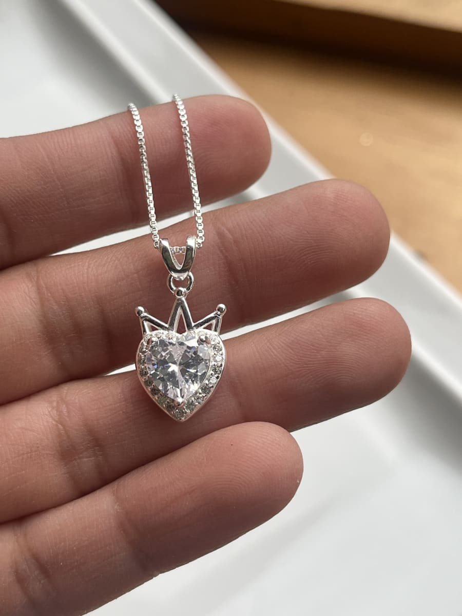 Collar plata 925 corazon tiara circon blanco1